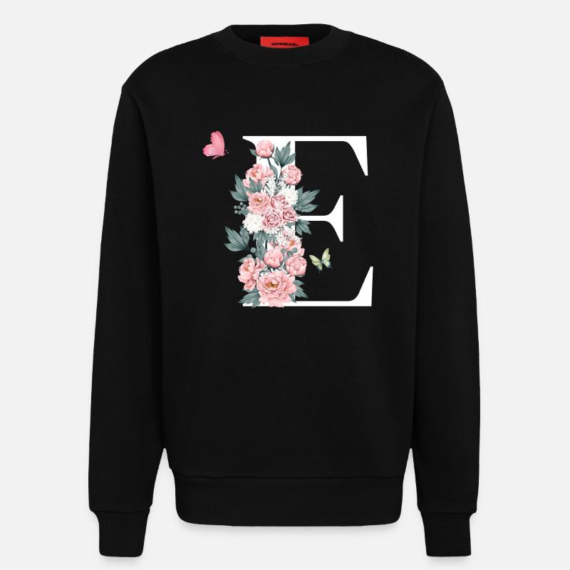 Buchstabe e rosa Blumen - Sweatshirt - made by SPREAD  - SOLID BLACK