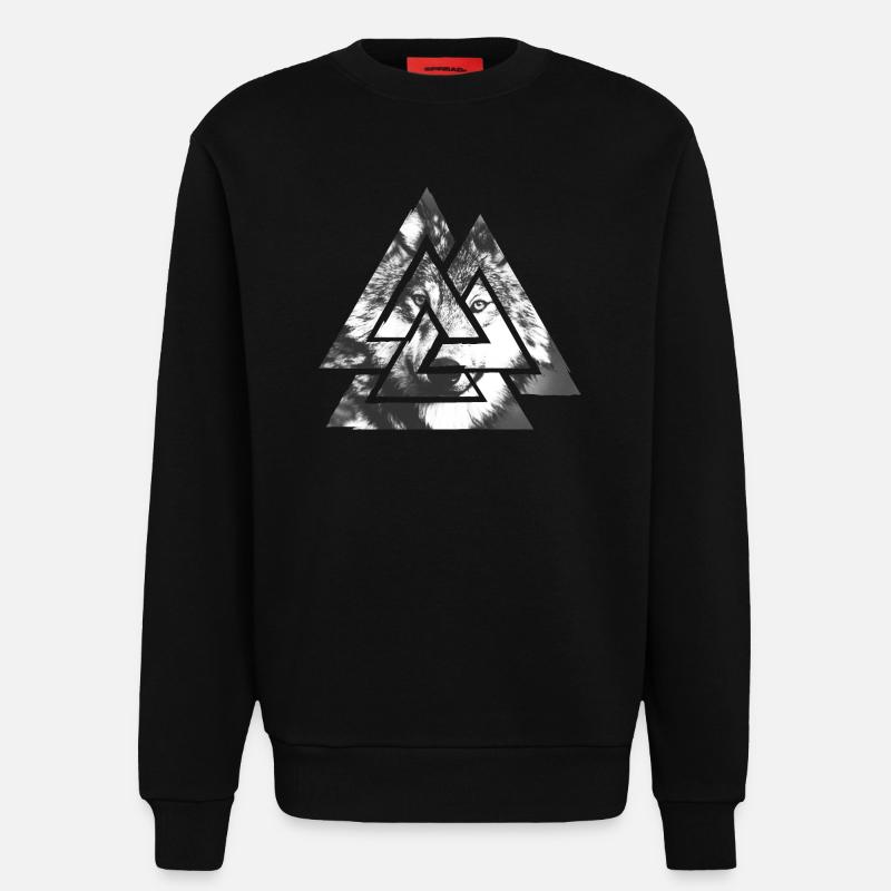 Valknut, Symbol von Odin - Mit Wolf - Sweatshirt - made by SPREAD - SOLID BLACK