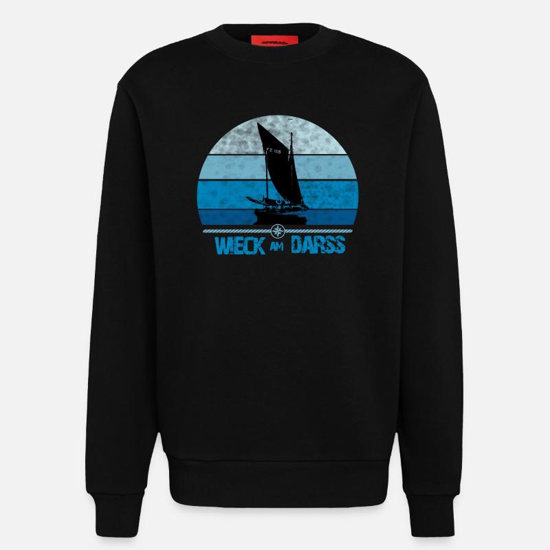 Wieck am Darss mit Zeesboot - Sweatshirt - made by SPREAD - SOLID BLACK