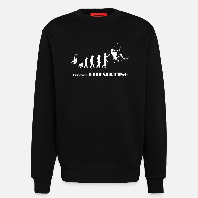 Evolution KITESURFING -SURFER KITESURFER gift - Sweatshirt - made by SPREAD  - SOLID BLACK