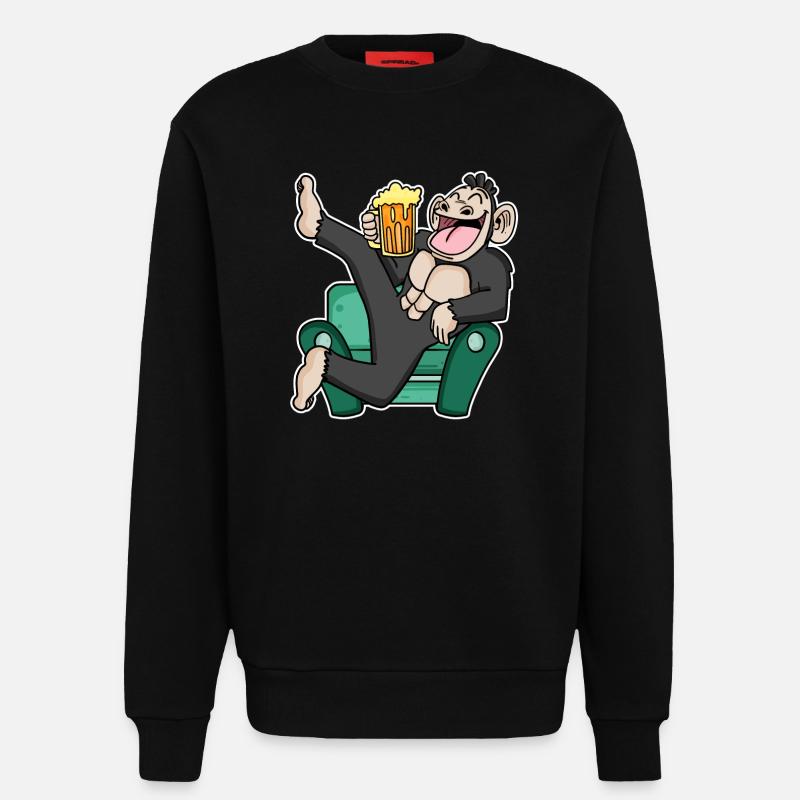 Funny monkey drinks beer - Sweatshirt - made by SPREAD  - SOLID BLACK