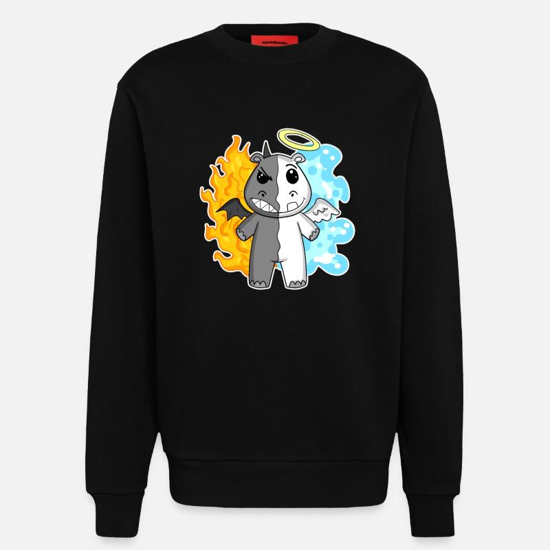 Hippo - Angel and Devil - Sweatshirt - made by SPREAD  - SOLID BLACK