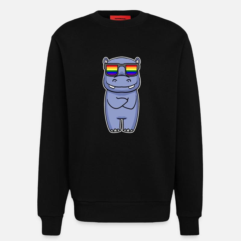 Regenbogen - Nilpferd mit Brille - Sweatshirt - made by SPREAD - SOLID BLACK