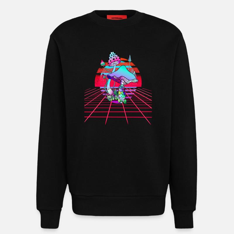 Champignons Psychédéliques - Retro Wave Sunset - Sweat bio décontracté fabriqué en UE - SOLID BLACK