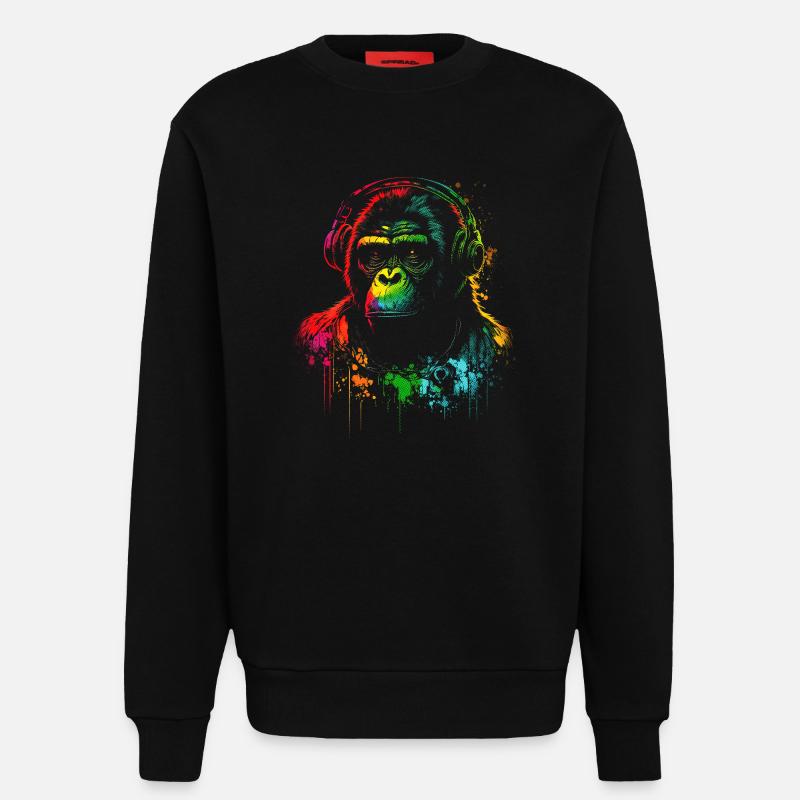 Regenbogen Gorilla Kopfhörer - Sweatshirt - made by SPREAD  - SOLID BLACK