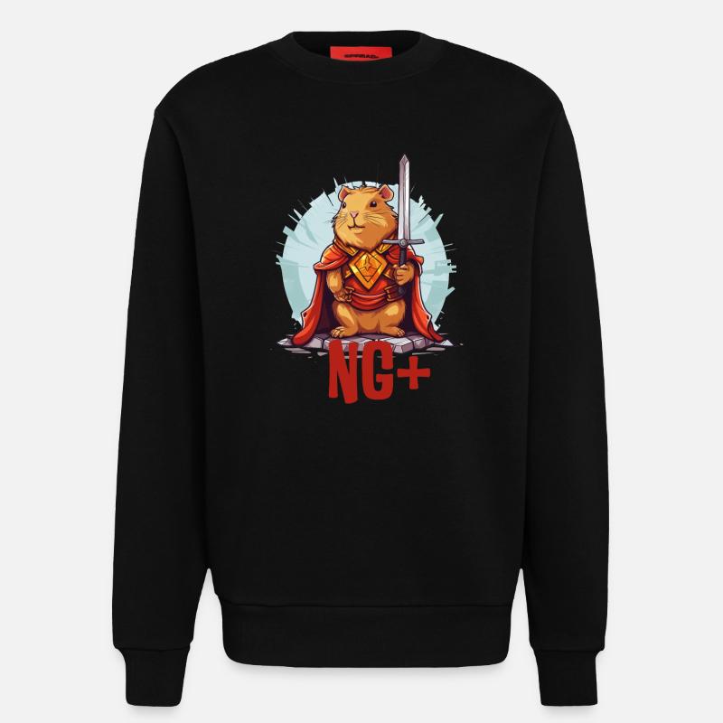 Capybara Warrior NG+ – Level Up RPG Design - Sweatshirt - made by SPREAD  - SOLID BLACK