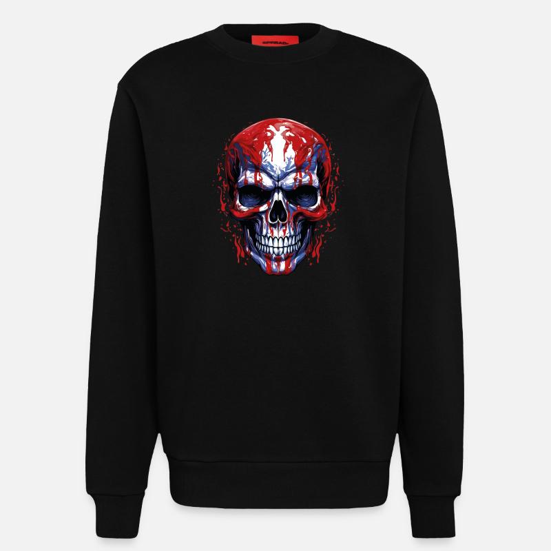 Graphique de crâne de drapeaux - Sweat bio décontracté fabriqué en UE - SOLID BLACK