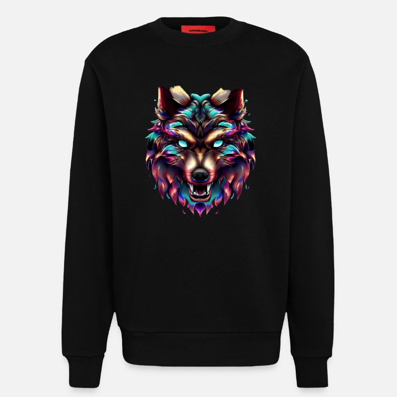 Wolfskopf Synthwave Wolf - Sweatshirt - made by SPREAD  - SOLID BLACK
