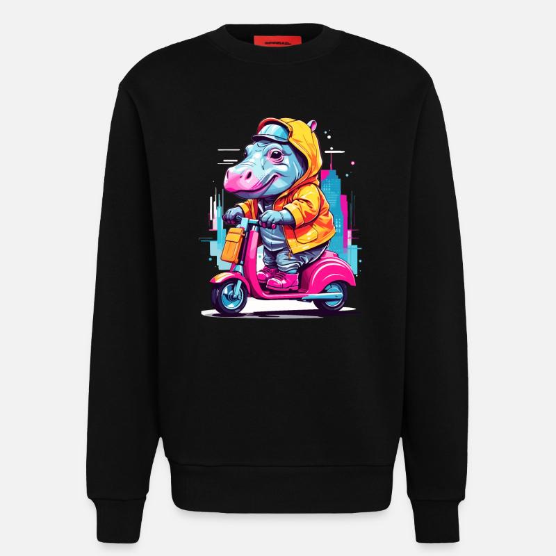 Nilpferd auf Roller - Sweatshirt - made by SPREAD  - SOLID BLACK
