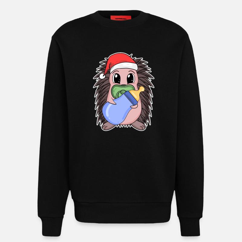 Hérisson bébé Noël - Sweat bio décontracté fabriqué en UE - SOLID BLACK