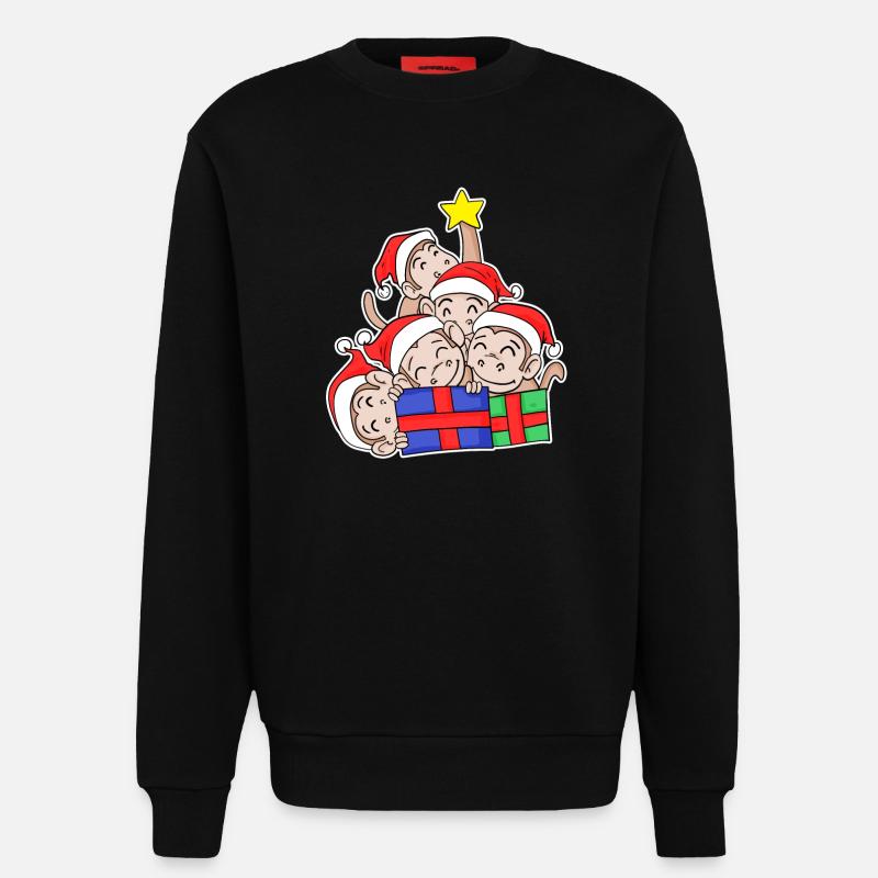 Monkey Monkey Christmas Tree Christmas - Sweatshirt - made by SPREAD - SOLID BLACK