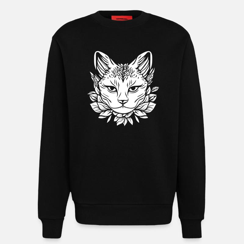 Katzen Kopf mit Blättern Design - Sweatshirt - made by SPREAD  - SOLID BLACK