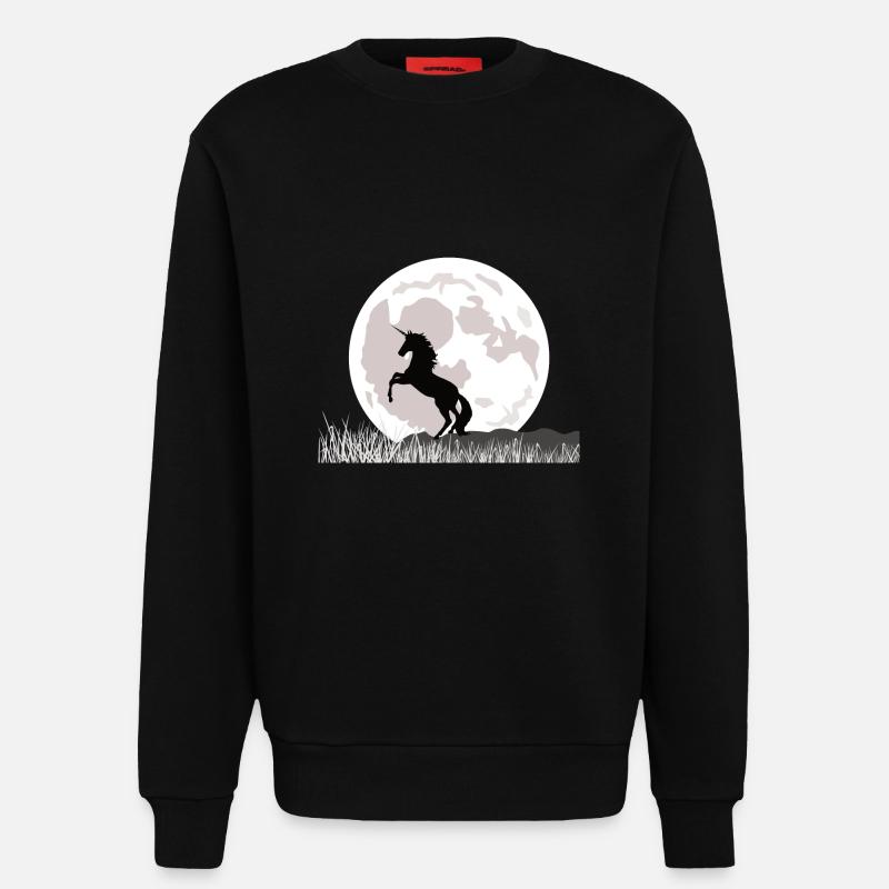 Mondschein-Einhorn über Graslandschaft - Sweatshirt - made by SPREAD  - SOLID BLACK