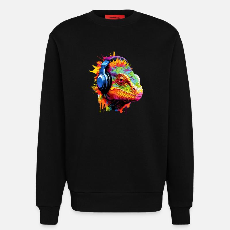 Chamäleon mit Kopfhörer Musik Chamäleons - Sweatshirt - made by SPREAD  - SOLID BLACK