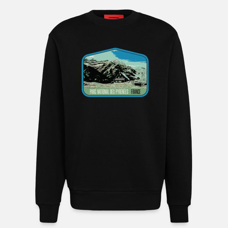 Pyrenäen-Landschafts-Wappenschild: Authentische Natur - Sweatshirt - made by SPREAD - SOLID BLACK