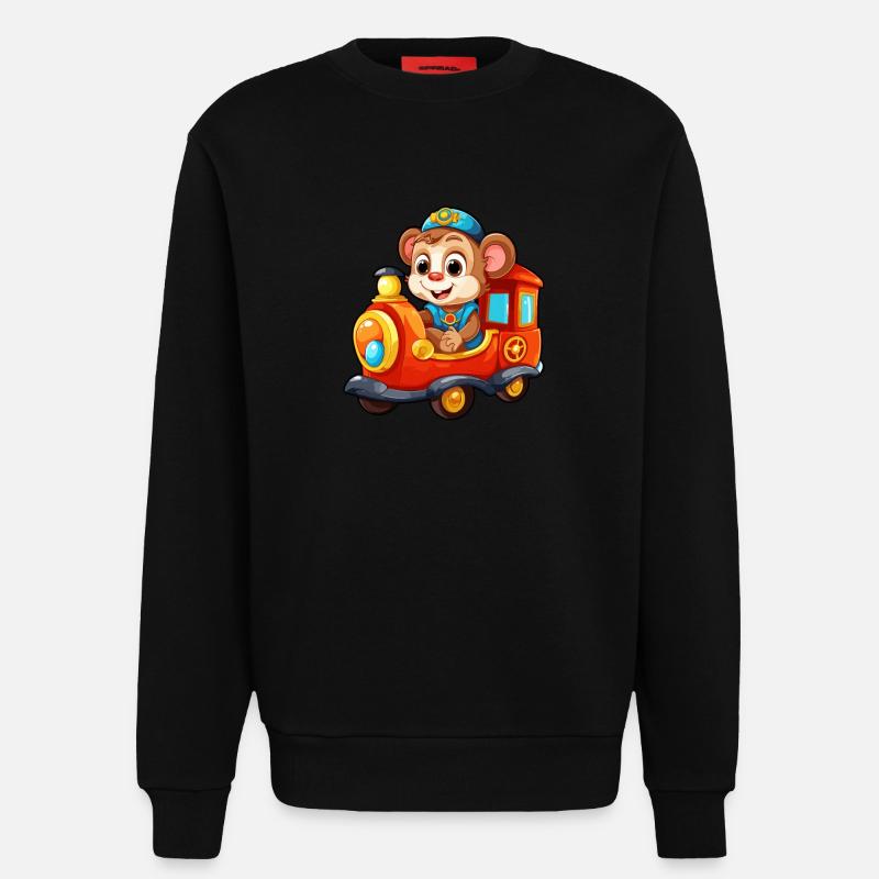 Affe Eisenbahn Schimpanse Affe fährt Eisenbahn - Sweatshirt - made by SPREAD  - SOLID BLACK