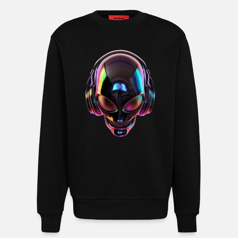 Schwarzer Alien-Kopf mit Kopfhörern - Sweatshirt - made by SPREAD  - SOLID BLACK