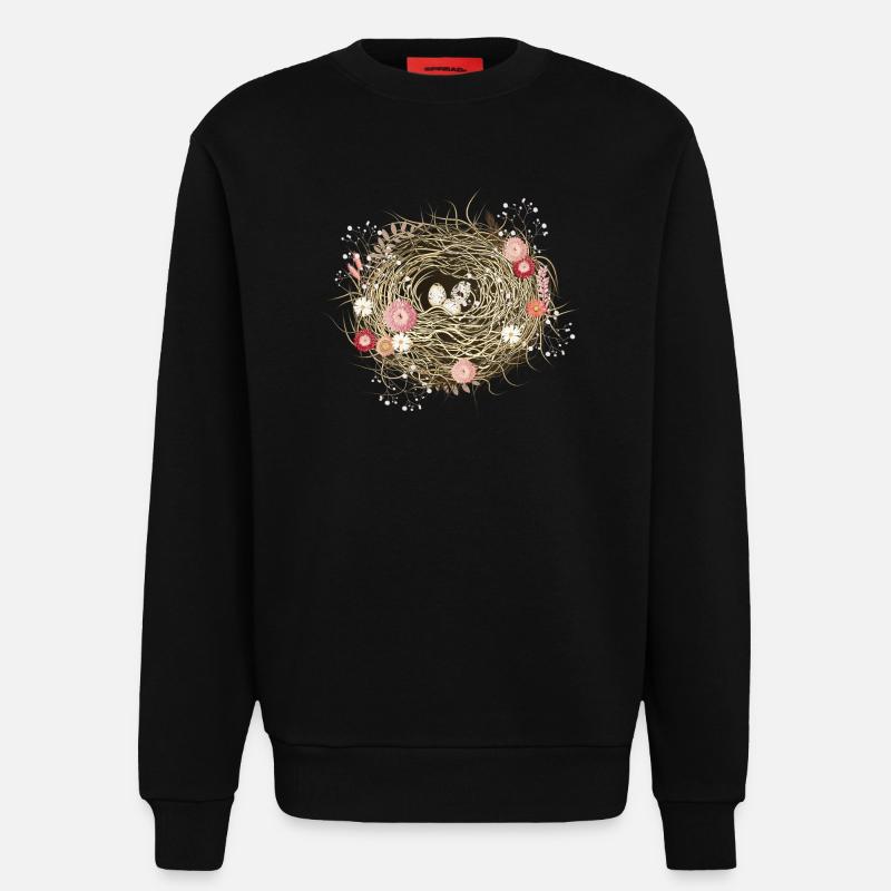 Vogelnest oder Osternest mit Trockenblumen - Sweatshirt - made by SPREAD  - SOLID BLACK