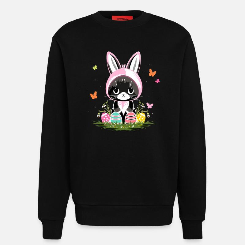 Easter Cat Easter Eggs Bunny Costume - Sweatshirt - made by SPREAD  - SOLID BLACK