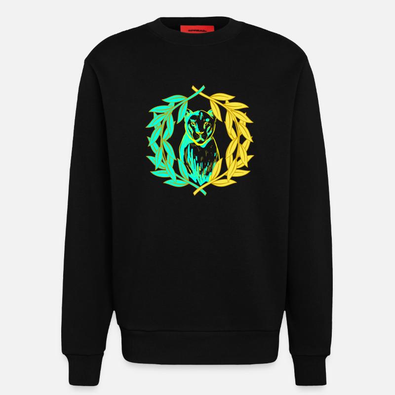Leopard Tiger Katze Lorbeerkranz - Sweatshirt - made by SPREAD  - SOLID BLACK