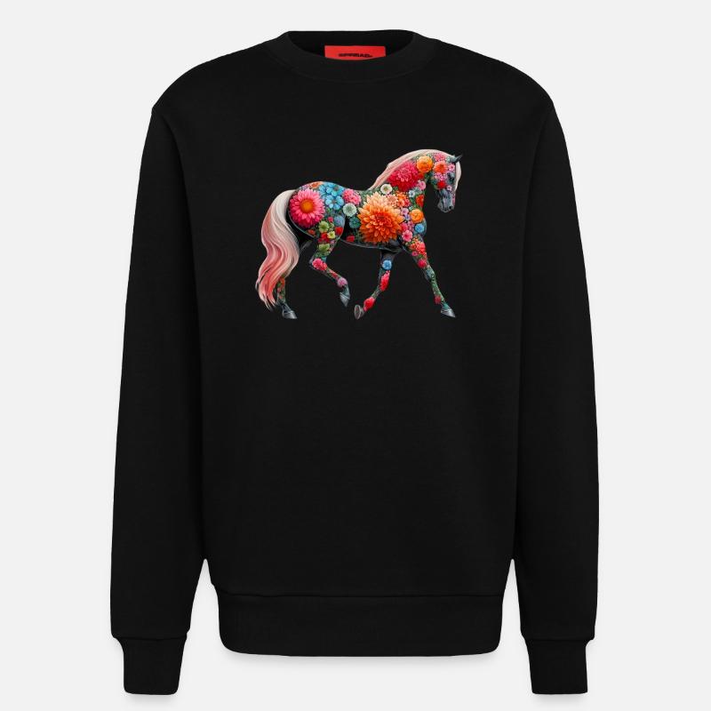 Pferd mit Blumen geschmückt - Sweatshirt - made by SPREAD  - SOLID BLACK