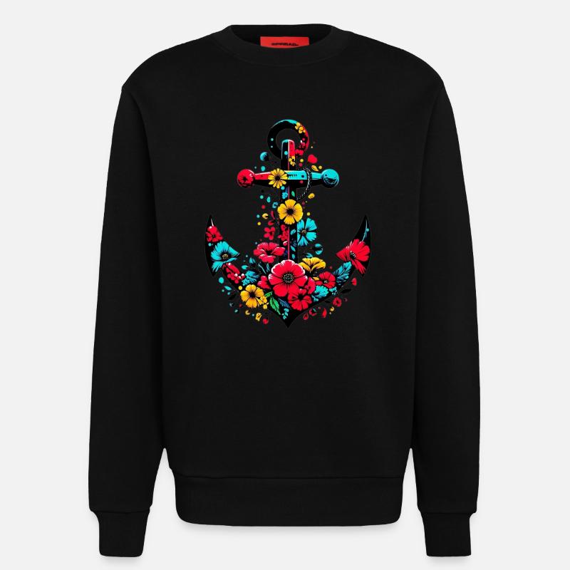 Ein Anker mit Blumen - Sweatshirt - made by SPREAD  - SOLID BLACK