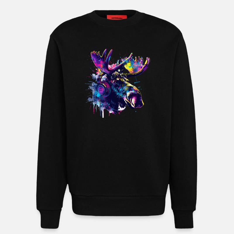 Elch Elche Elchkopf mit Kopfhörer - Sweatshirt - made by SPREAD  - SOLID BLACK