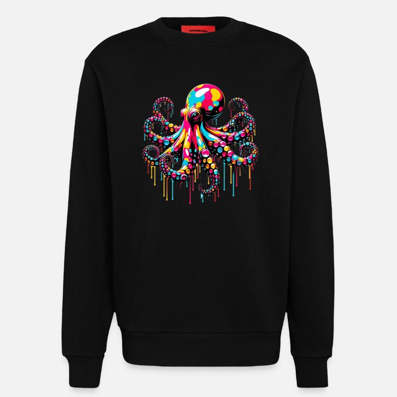 Pieuvre - Sweat bio décontracté fabriqué en UE - SOLID BLACK