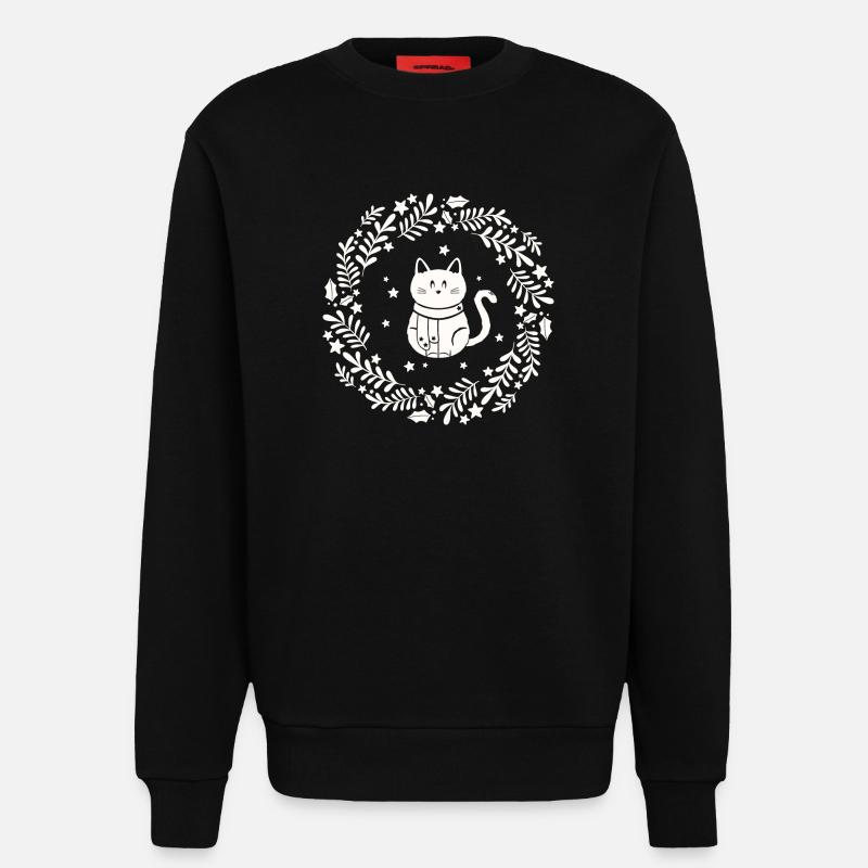 Weihnachtskranz mit süßer Katze - Sweatshirt - made by SPREAD  - SOLID BLACK