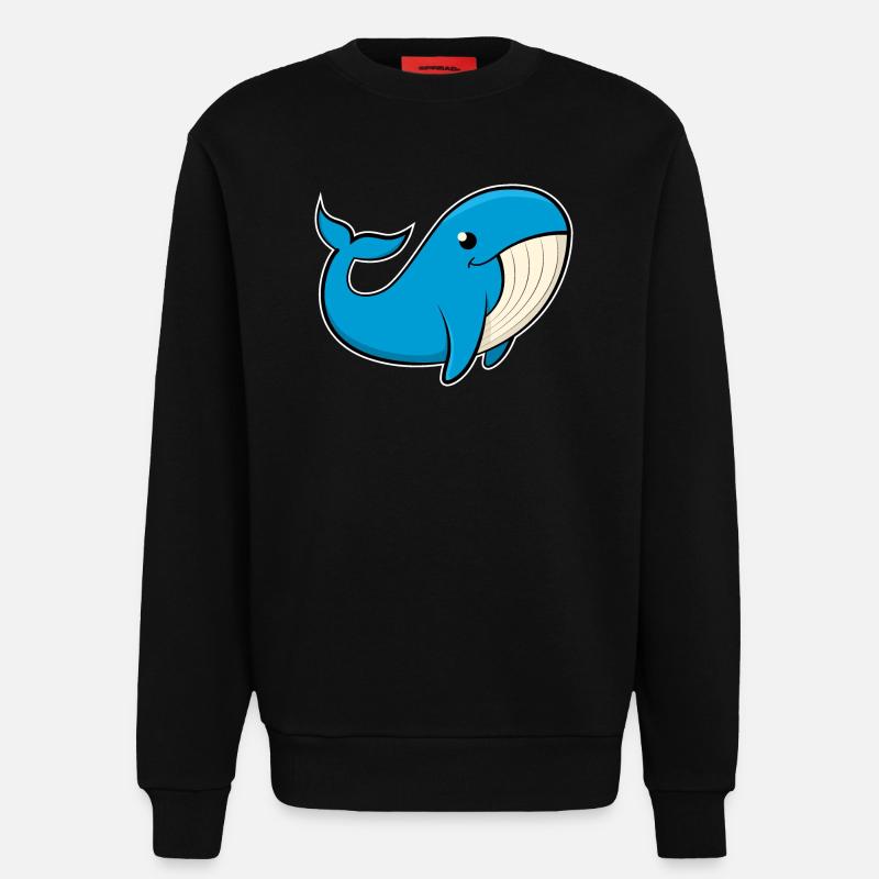 Image joyeuse d’une baleine bleue - Sweat bio décontracté fabriqué en UE - SOLID BLACK