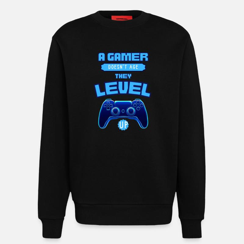 Gamer Level Up Neon-Controller - Sweatshirt - made by SPREAD - SOLID BLACK