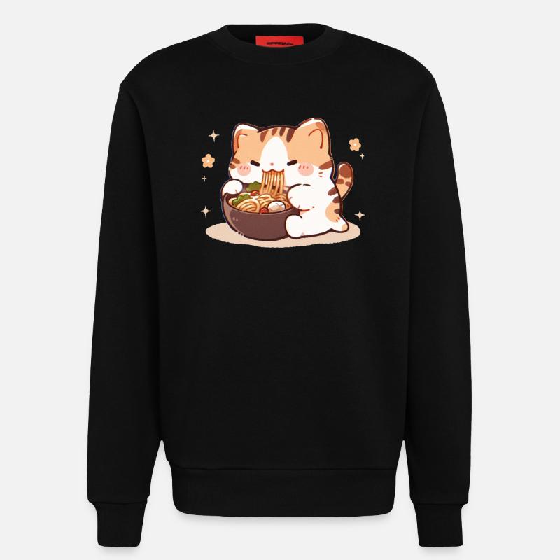 Katze isst Spaghetti Meme - Sweatshirt - made by SPREAD  - SOLID BLACK