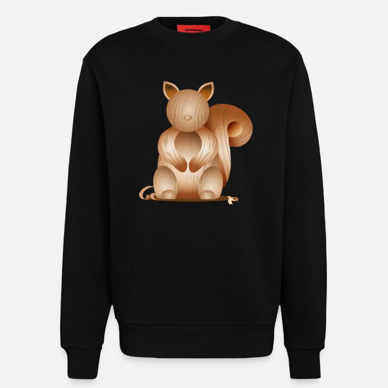 Illustration in Holzoptik–Verspieltes Eichhörnchen - Sweatshirt - made by SPREAD  - SOLID BLACK