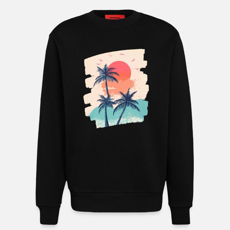 Beach Palm Trees Sunset Summer - Sweatshirt - made by SPREAD  - SOLID BLACK