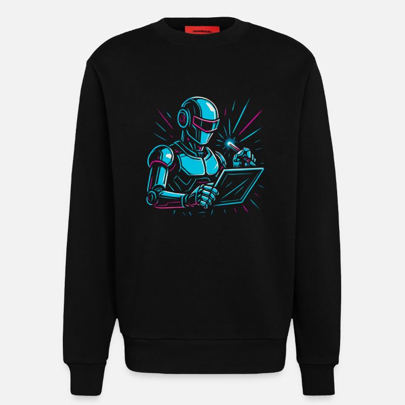 Roboter mit Laptop & Stift - Sweatshirt - made by SPREAD  - SOLID BLACK