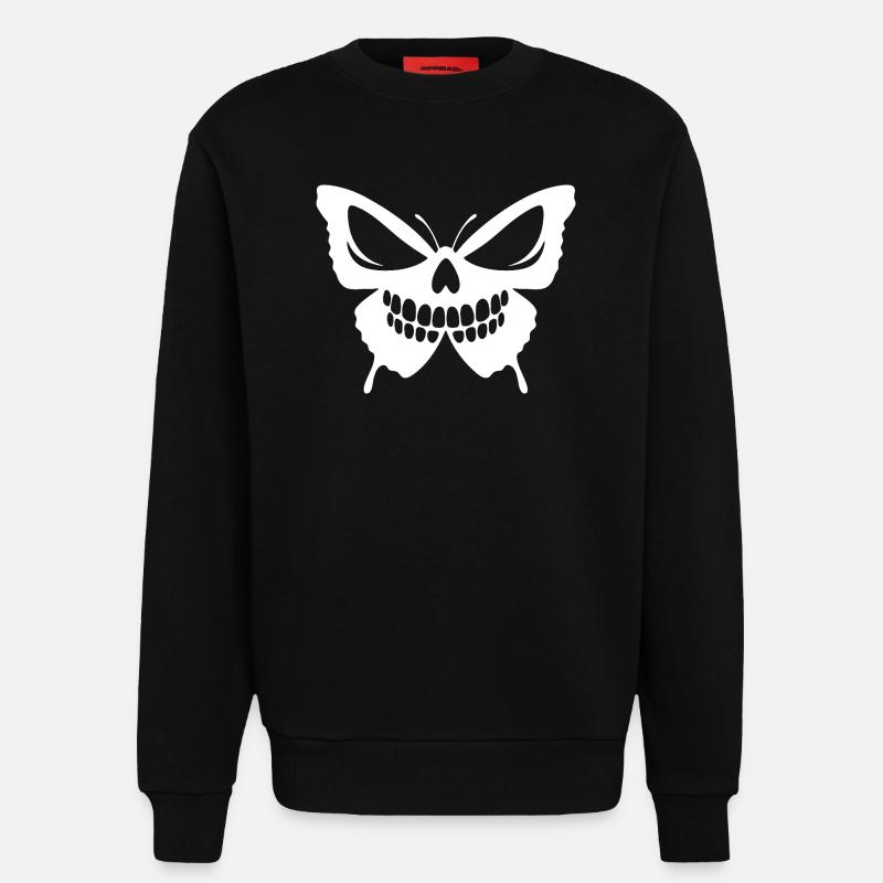 Conception complexe de crâne de papillon - Sweat bio décontracté fabriqué en UE - SOLID BLACK
