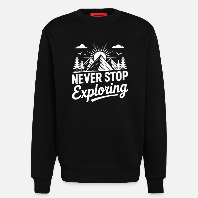 Mountains - Never Stop Exploring - Sweatshirt - made by SPREAD  - SOLID BLACK