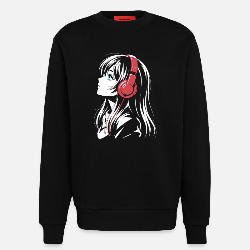 Fille d’anime avec conception de casque - Sweat bio décontracté fabriqué en UE - SOLID BLACK