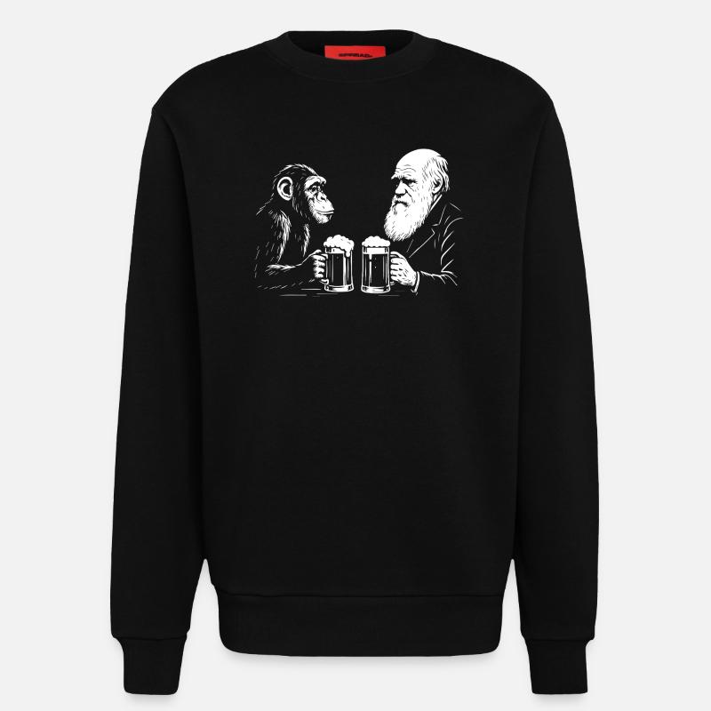Charles Darwin trinkt Bier mit Affe - Sweatshirt - made by SPREAD - SOLID BLACK