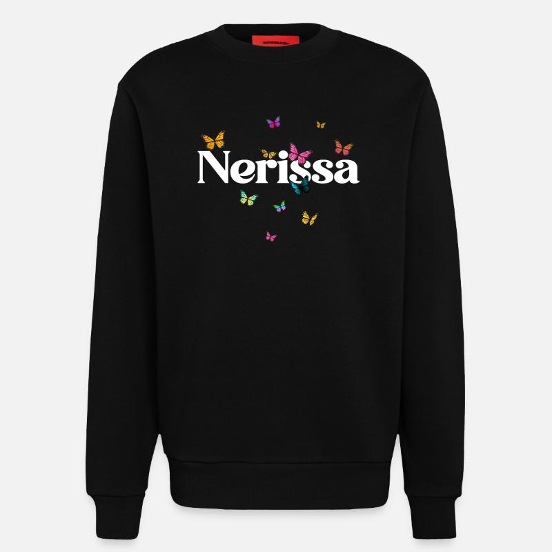 Schöner Mädchenname NERISSA mit Schmetterlingen  - Sweatshirt - made by SPREAD  - SOLID BLACK
