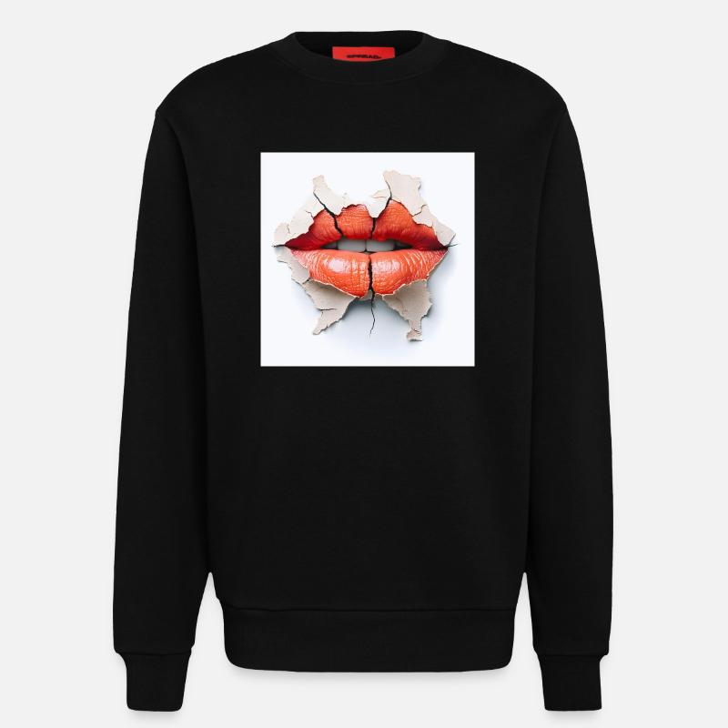 Bold lips on cracked wall - Sweatshirt - made by SPREAD  - SOLID BLACK