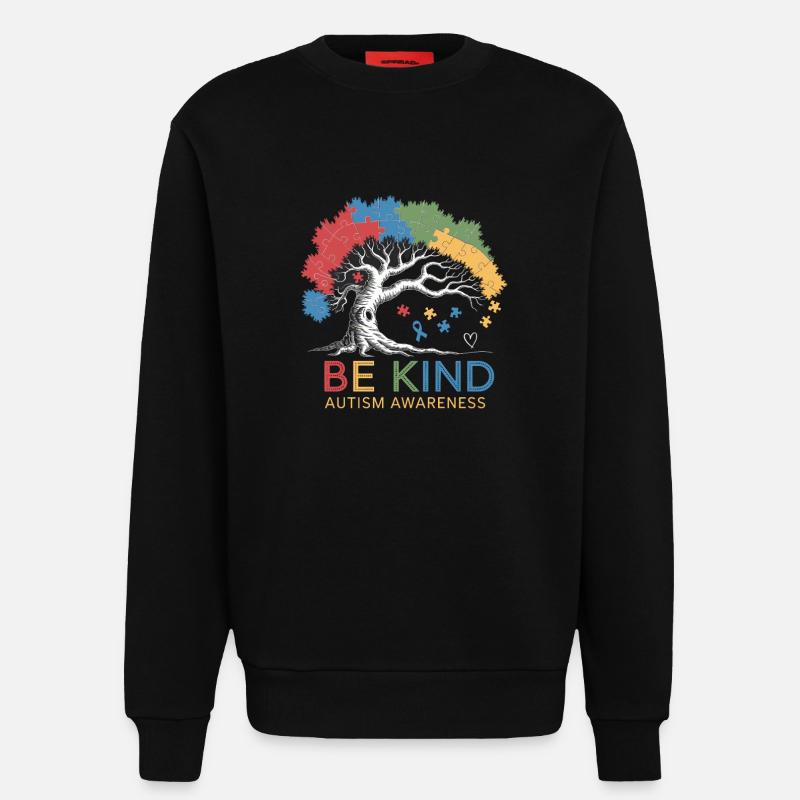 Be Kind Autism Awareness Tree Puzzle - Sweatshirt - made by SPREAD - SOLID BLACK