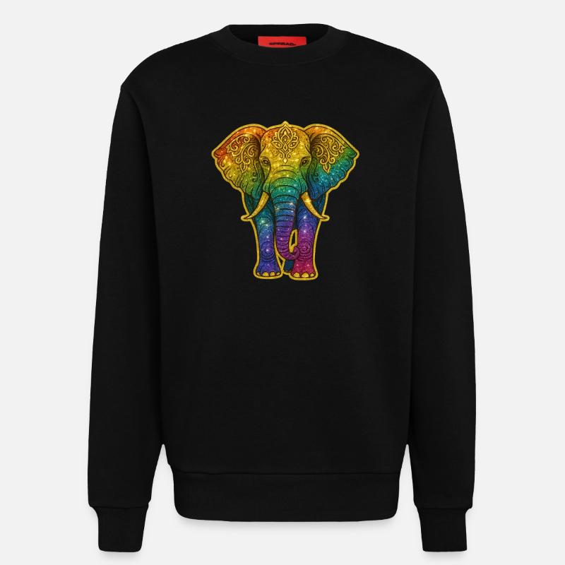 Rainbow elephant with gold pattern - Sweatshirt - made by SPREAD  - SOLID BLACK