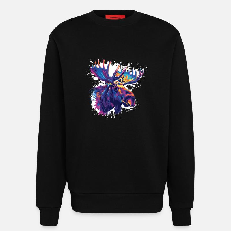 Bunter Elch Kopf Farbexplosion - Sweatshirt - made by SPREAD - SOLID BLACK