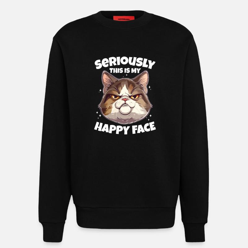 Drôle de chat visage heureux - Sweat bio décontracté fabriqué en UE - SOLID BLACK