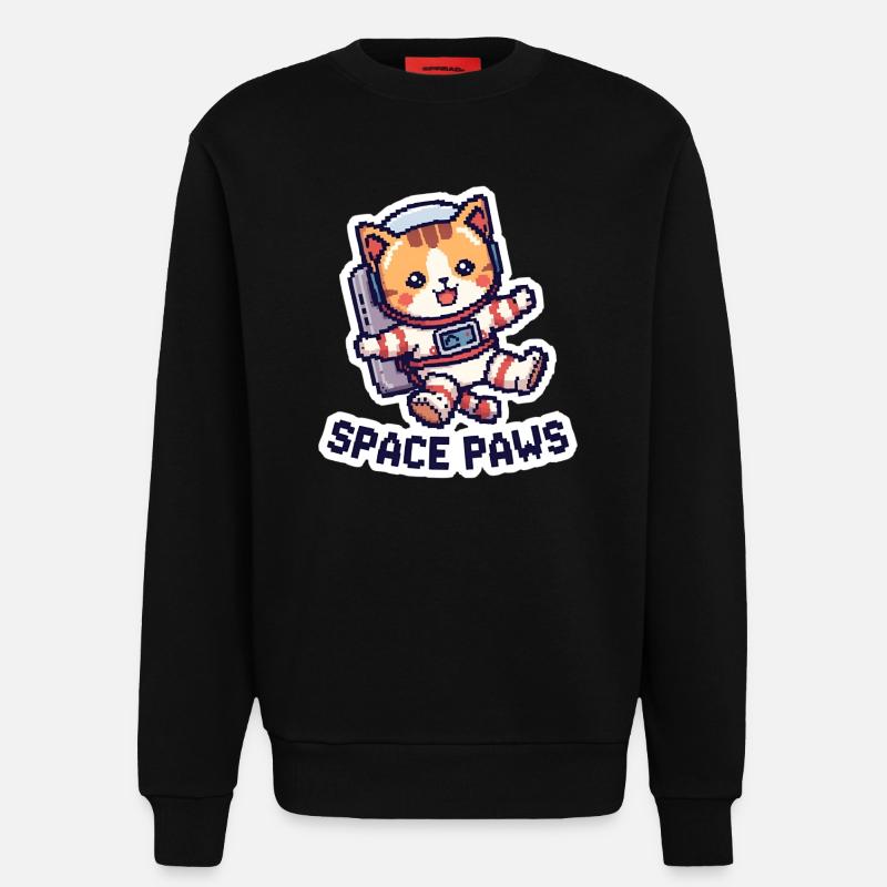 Space Paws – Chat pixel dans l’espace - Sweat bio décontracté fabriqué en UE - SOLID BLACK