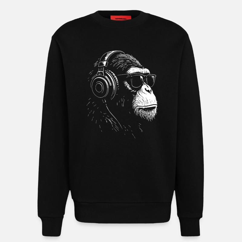 Kopfhörer Monkey mit Sonnenbrille - Sweatshirt - made by SPREAD - SOLID BLACK