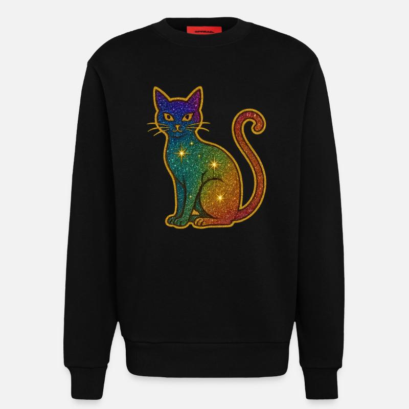 Rainbow glitter cat for Halloween - Sweatshirt - made by SPREAD  - SOLID BLACK