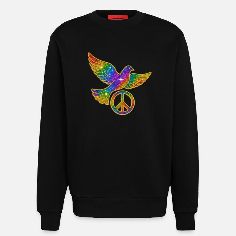 Regenbogen Friedenstaube mit Friedenszeichen - Sweatshirt - made by SPREAD  - SOLID BLACK