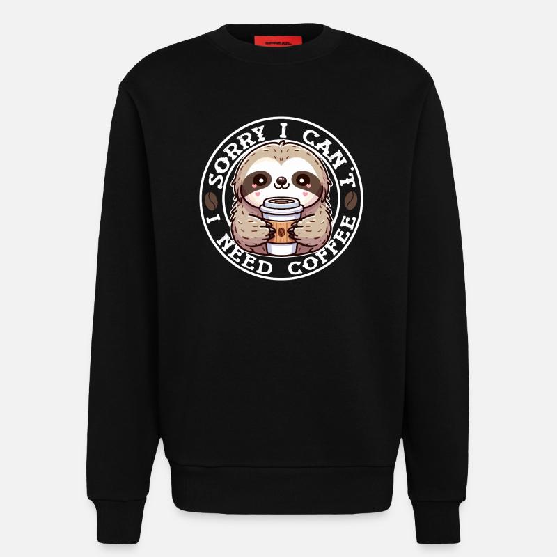 Faultier Süßer Runder Kaffee - Sweatshirt - made by SPREAD  - SOLID BLACK